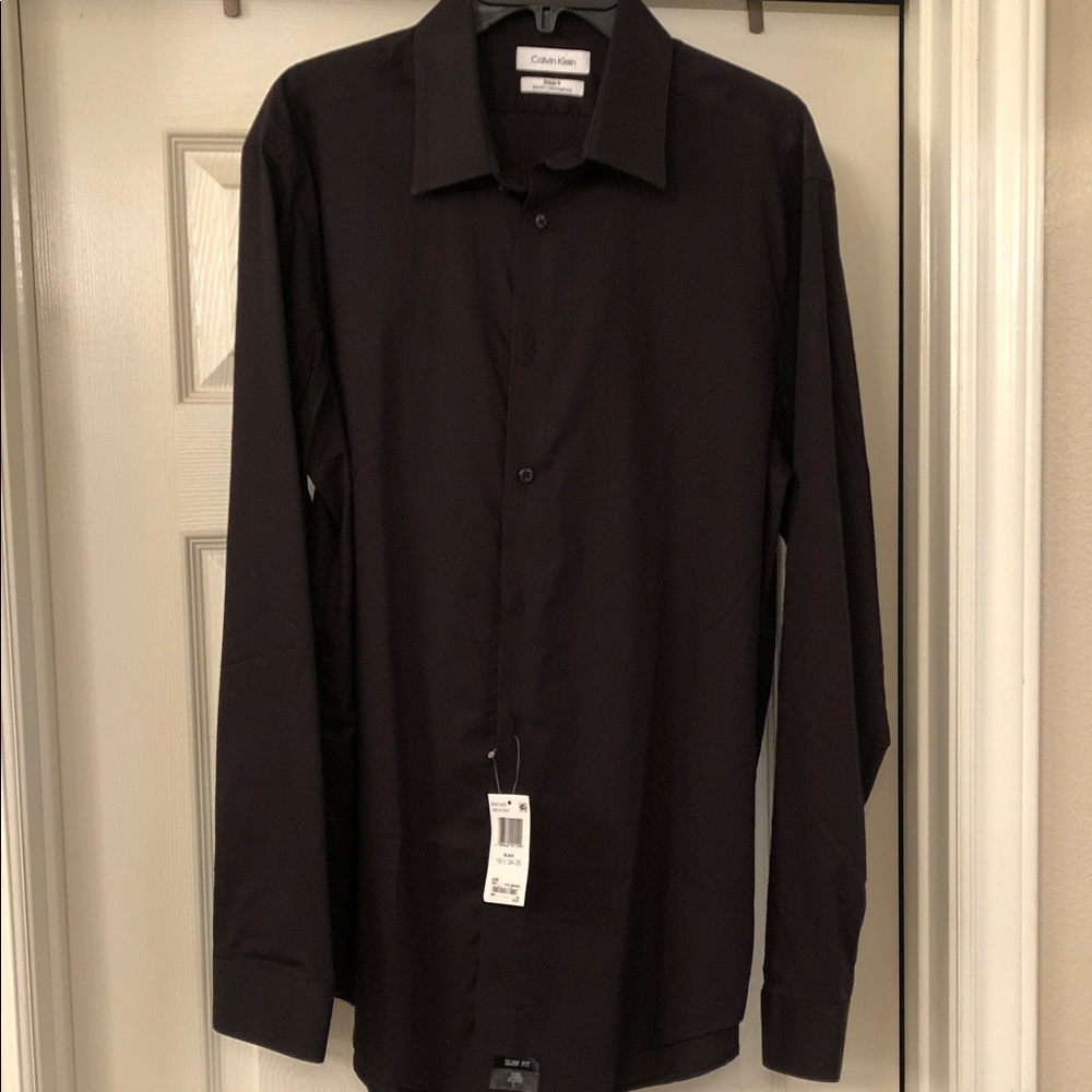 Calvin Klein Men's Black Long-Sleeve Dress Shirt